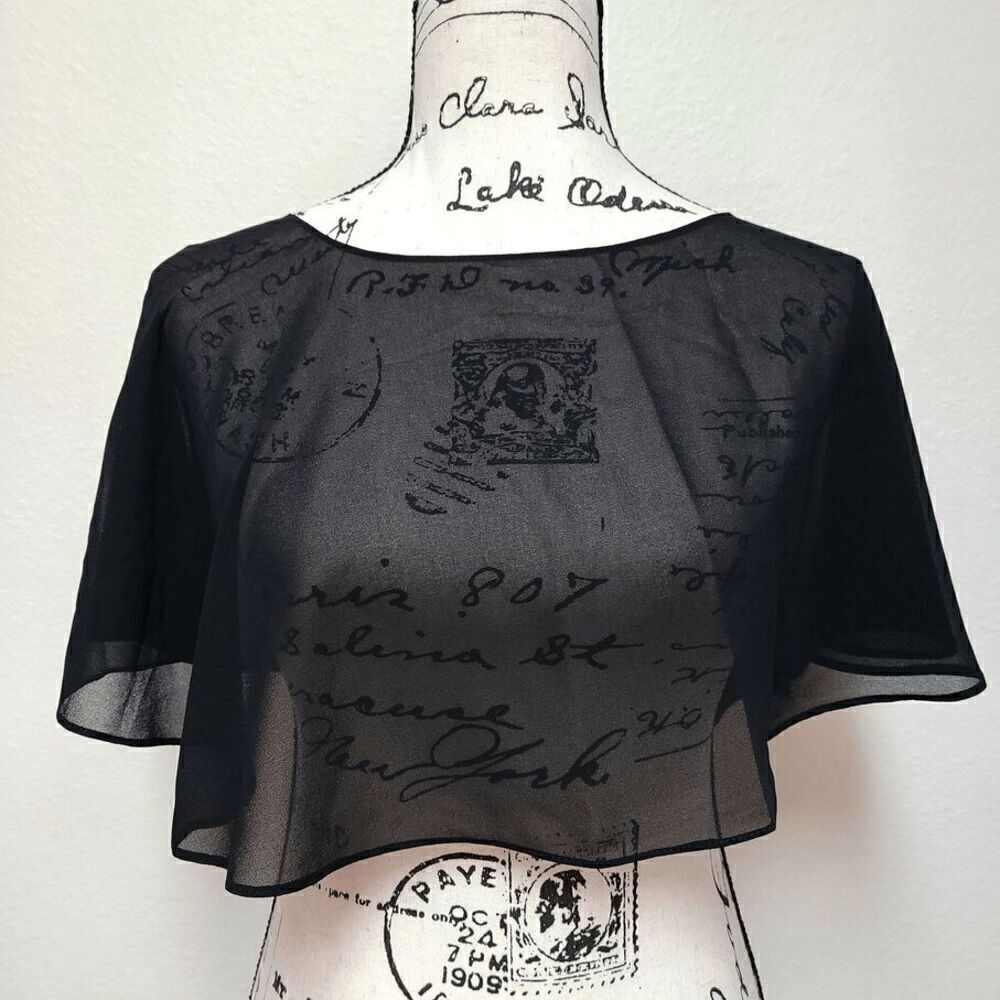 Mesh Evening Gothic Flapper 1920s Simple Black Shawl Wrap Cape NEW - Picture 5 of 16
